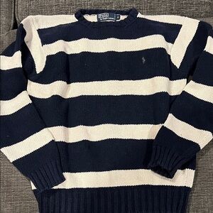 Polo by Ralph Lauren Men's Sweater in Navy and Cream Stripes